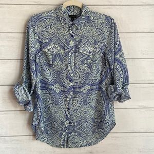 Talbots Blue Paisley floral print button down shirts